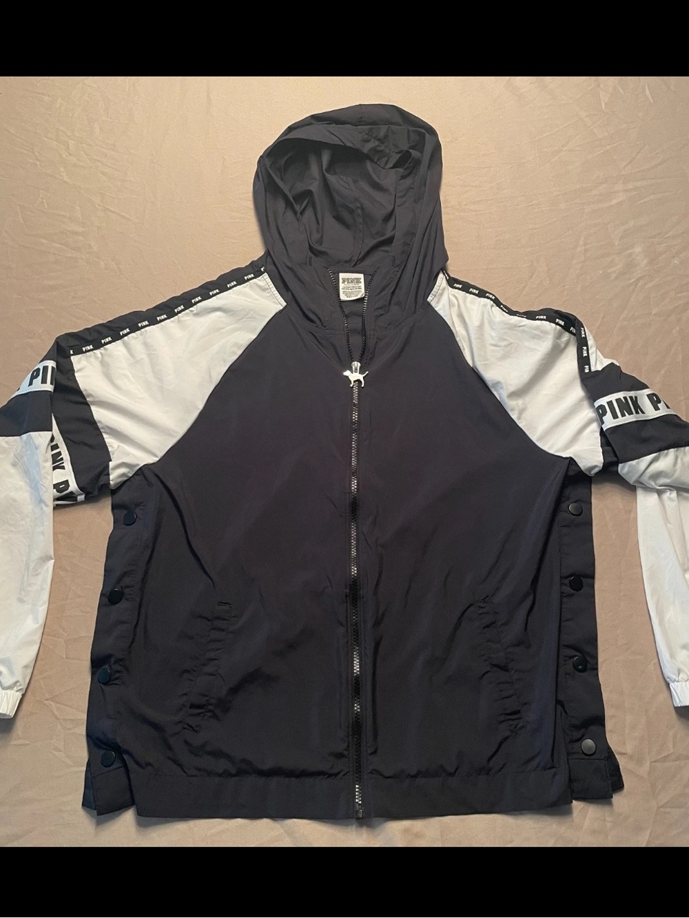 PINK Victoria’s Secret Black & White Windbreaker Full Zip Jacket XS - XSmall